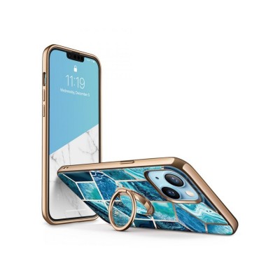 Husa Supcase Comso Compatibila Cu iPhone 13, Cu Inel Pe Spate, Marble Albastru